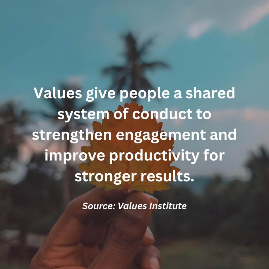 Values give people a shared system of conduct to strengthen engagement and improve productivity for stronger results.